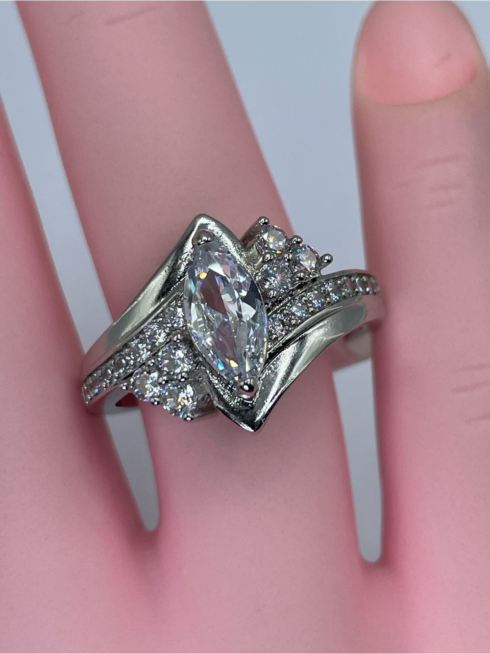 Swarovski Crystal Elements White Marquise Crystal Art Deco Ring Sz 8 - Picture 4 of 12